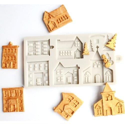 2020 New Castle Christmas House Liquid Silicone Mold, Fondant Soft Clay Epoxy Plaster Decoration Modeling Tool