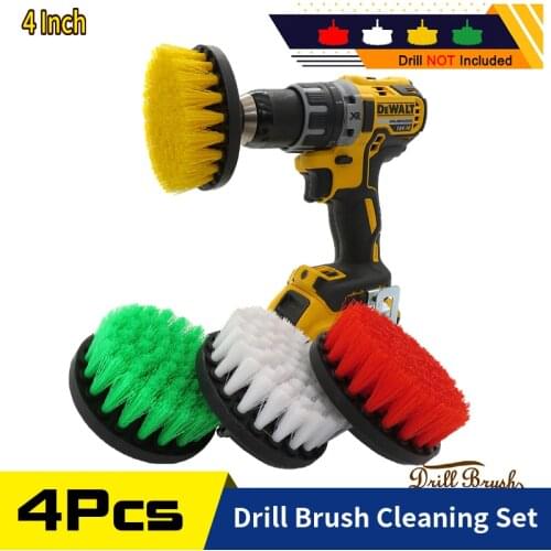 4pcs/lots Drill Power Scrub Clean Brush For Leather Plastic Wooden Furniture Car Interiors Cleaning Power Scrub Cleaning Kit