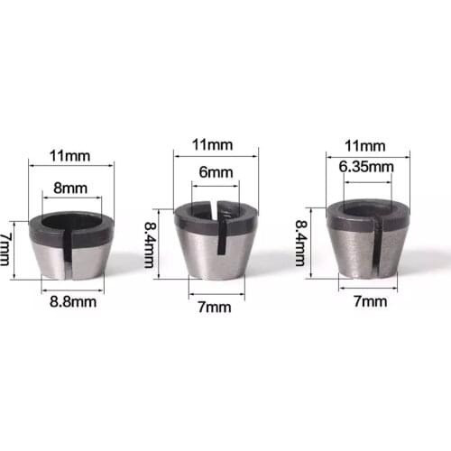 6pcs 6mm / 8mm / 6.35mm(1/4") Collet Chuck Adapter Router Bit Extension Collet Chuck Engraving Trimming Machine