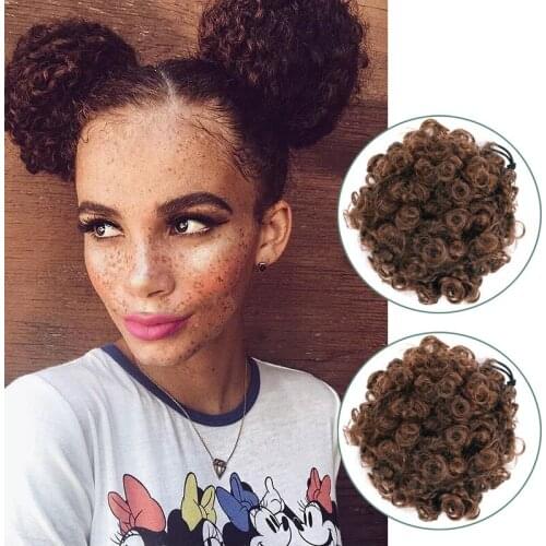 Afro Curly chignon Wig Synthetic Drawstring Puff Short Afro Kinky Pony Tail Clip In on Synthetic Hair Bun Hair Pieces