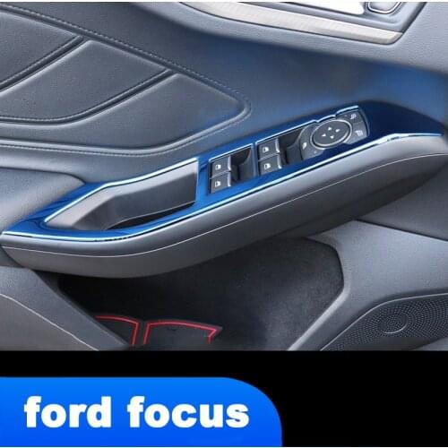 Lsrtw2017 Car Window Lifter Switch Button Frame Trims Interior Accessories Chrome for Ford Focus MK4 2019 2020 2021 Auto