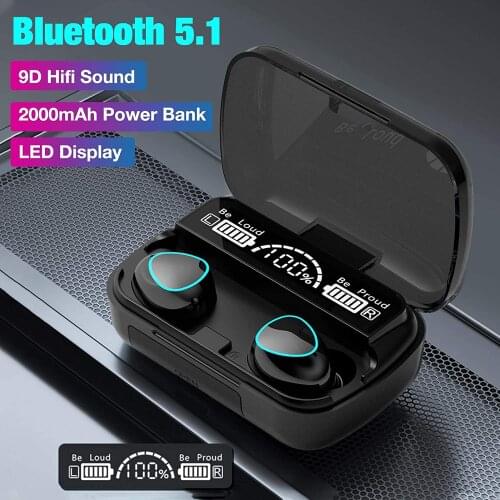 TWS Wireless Headphones Bluetooth V5.1 Earphones Sports Earbuds HIFI 9D Stereo Waterproof Touch Control LED Display Headset Case