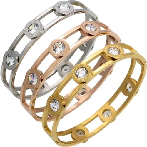 Crystal Cuff Bracelet Gold Color Bangle Stainless Steel Bracelet For Women Bracelets & Bangles Wholesale
