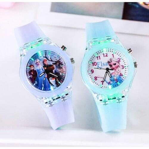 New Disney Frozen Princess Pattern Children Watch Toys Fashion Crystal Cartoon Leather Quartz Wristwatch for Girls Kids Toy Gift