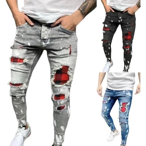 Mens Broken Hole Embroidered Pencil jeans Slim Men Trousers Casual Thin Denim Pants Classic Cowboys Young Man Jogging Pants