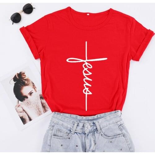 Christian Jesus Cross Tshirts Faith Believed Blessed Short Sleeve T-shirts O Neck Cotton Funny T Graphic Top Tees For Women