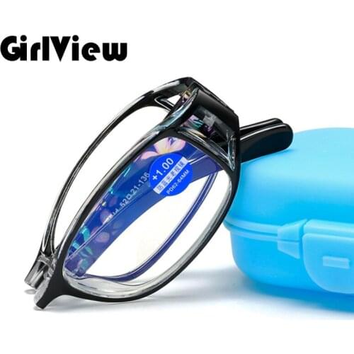 Girlview Folding Anti-Blu-ray Glasses Fashion Pattern Reading Glasses Middle-aged and Elderly Long-sighted Glasses Square