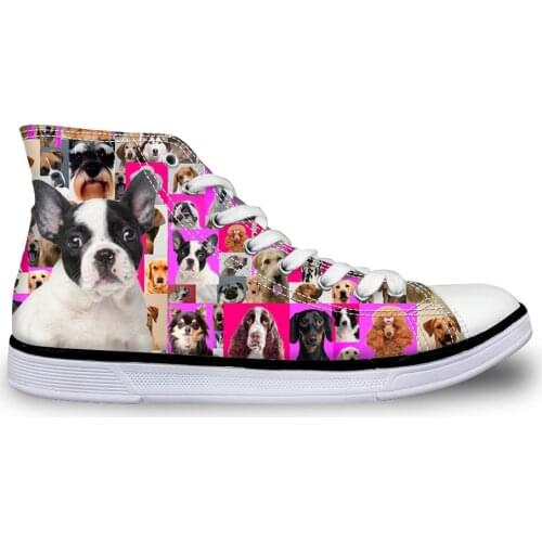 HaoYun Womens Canvas Shoes Girls Breathable Lace Up Autumn Travel Sneakers Flower Dogs Pattern Ladies High Top Vulcanize Shoes