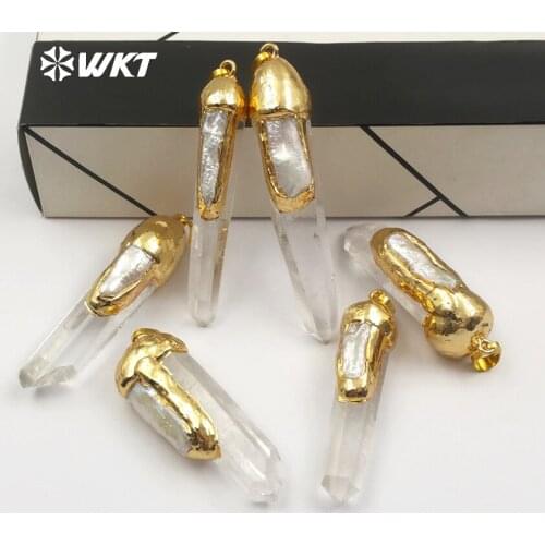 WT-P1429 WKT Classic natural crystal quartz transparent pearl golden with ladies charm necklace pendant gift accessories