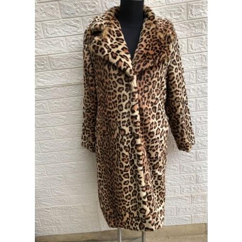 Classic leopard-print fur coat, star style, medium length coat, fluffy, all-match trench coat leopard print winter coat women