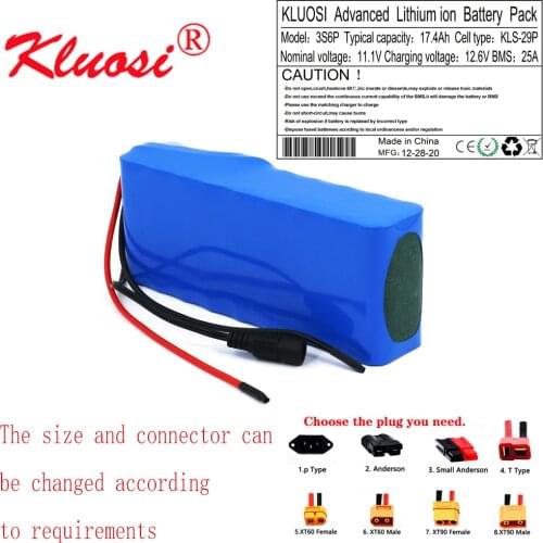 KLUOSI 12V 17.4Ah 18Ah 3S6P Large Capacity 12.6V Lithium Battery Pack with 25A BMS LED Lamp Light Backup Power Electrical Tool