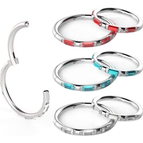1Pc Full CZ Gem Seamless Ring Hoop Silver Color 16G 6-10mm Seamless Ring Hoop Women Fashion Jewelry Titanium Steel
