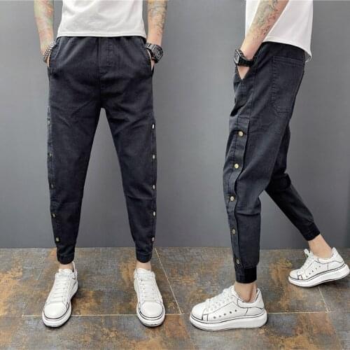 Fashion 2021 student hip hop street Casual Mental guy black jeans mens summer new Korean slim harem leg pants