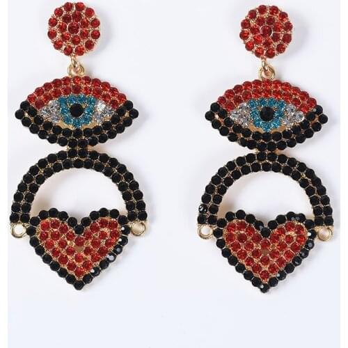 Fashion Boho Rhinestone Evil Eye Earrings Long Dangle Drop For Women Luxury Crystal Statement Earring Female Brincos Jewelry