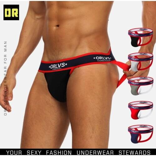 ORLVS Brand Mens Sexy Underwear Briefs Jockstraps Cotton Double D G-string Thongs Male Lingerie Panties Gay Tanga Hombre OR137