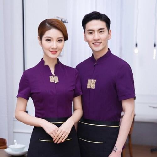 New Style Chinese Restaurant Waiter Workwear Summer Catering Vintage Ethnic Style Fashion Elegant Men and Women Waiter Uniform