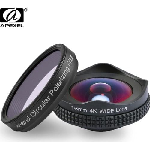 APEXEL 16mm 4K Mobile Phone Lens Super Wide Angle Camera Lens With CPL Filter Lenses for iPhone Xiaomi Sumsang LG Huawei P10