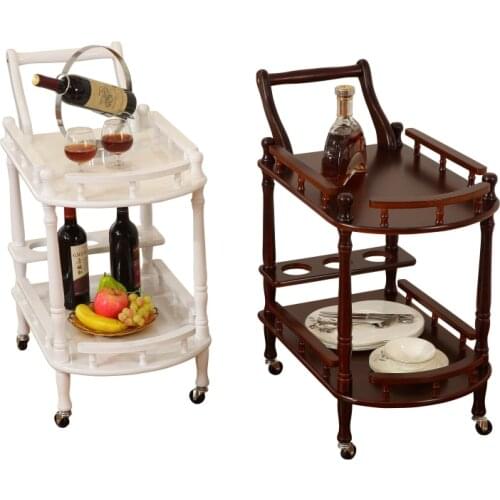 Hotel Restaurant delivery cart double deck solid wood wine cart tea water cart dessert cart cake cart 4S shop mobile trolley
