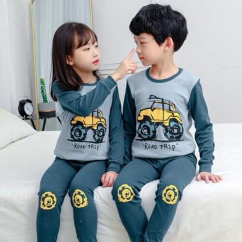 New Kids Boys Girls Pajama Sets Cartoon Print Long Sleeve O-Neck T-Shirt Tops with Pants Toddler Baby Autumn Sleeping Clothing