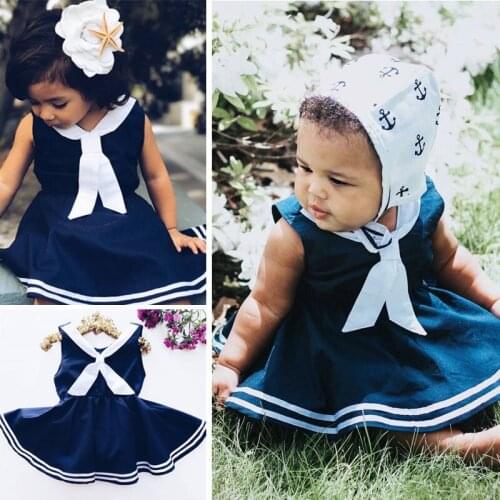 Pudcoco Girl Dress 0Y-5Y Sleeveless Kids Girl Navy Style Summer Dress Tie Party Birthday Dress Clothes UK