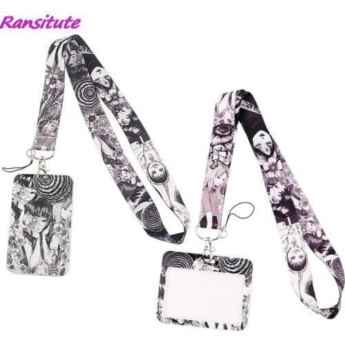Ransitute R1999 Horror Woman Tomie Card Holder ID Holder Bus Card Holder Staff Card Lanyard For Keys Phone DIY Hang Rope