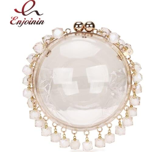 Luxury Fashion Women Purses and Handbags Transparent Acrylic Pearl Tassel Party Clutch Bag Crossbody Chain Bag Bolsa Evening Bag