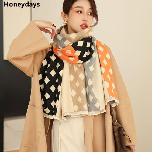 Luxury Ladies Plaid Cashmere Scarf Shawl Winter Fashion Thick Warm Blanket Scarves Multifunction Decoration Neckerchief Ponchos
