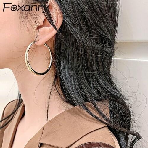 Foxanry Prevent Allergy 925 Sterling Silver Party Stud Earrings for Women Trendy Simple Exaggeration Ear Jewelry Birthday Gifts