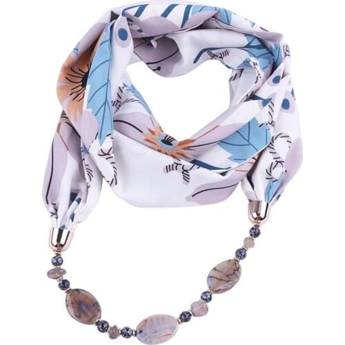 Pendant jewellery scarfs printed summer neck wear fashion accessories chiffon soft silk scarf pendant necklace scarf shawls