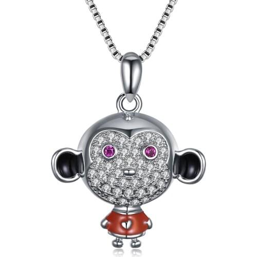 SILVERHOO For Women S925 Sterling Silver Necklace Inlay Zircon Small Monkey Type Pendent Necklace Cute Animal Gifts Fine Jewelry