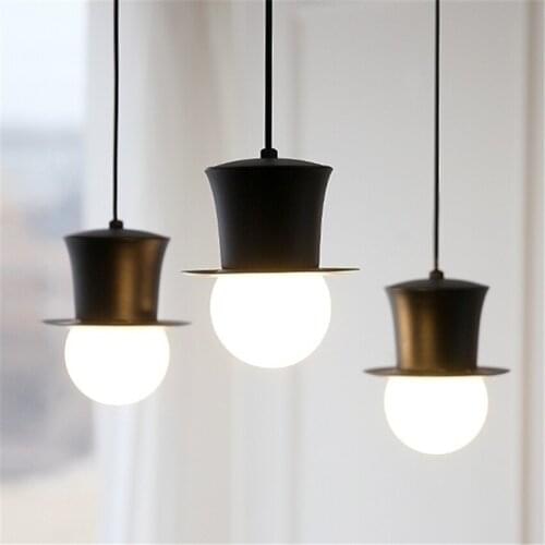 Nordic hat iron pendant lights bedroom bar dining lamps childrens room modern bathroom mirror headlight LED hanging fixtures