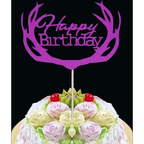 Cake toppers gliter horn happy birthday paper cards banner for fruit Cupcake Wrapper Baking Cup tea party wedding decoration