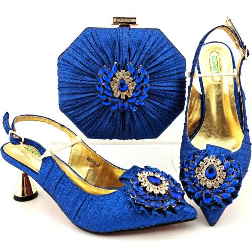 Blue Color High Heel Matching Shoes and Bag Set Italian Design Shoes and Bags To Match Shoes with Bag Set