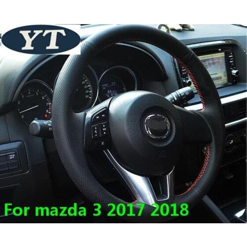 Top layer leather auto streering wheel cover for mazda 3 2017 2018, car styling