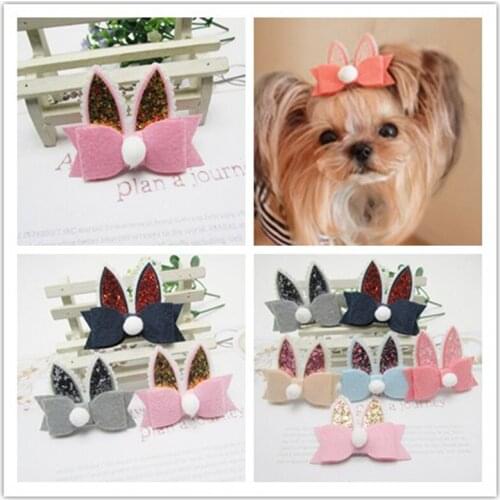 Pet Cats Grooming Accessories Clips Pet Dog Teddy Yorkshire Maltese Flowers Handmade Gold Rabbit Head Hair Clips 30pcs/lot