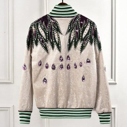 Brand New Women Fashion Sequined Embroidery Bomber Jacket Diamonds Beads Casual Loose Fit Hip Hop Outwear Coats Female Jacket