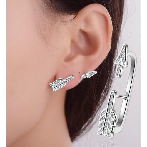 Fanqieliu Cool Arrow One Piece Crystal Earring Studs Girl 925 Sterling Silver Stud Earrings For Women FQL20425