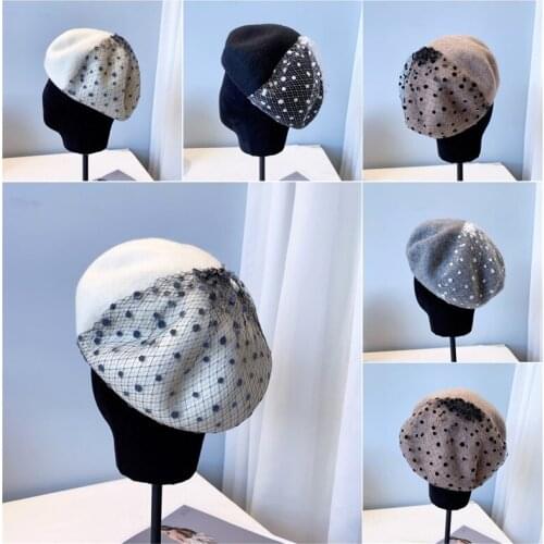 Women Girl Beanie Beret Hat Warm Wool Winter bonnets Net yarn style handmade Vintage Plain Solid Color Winter Caps