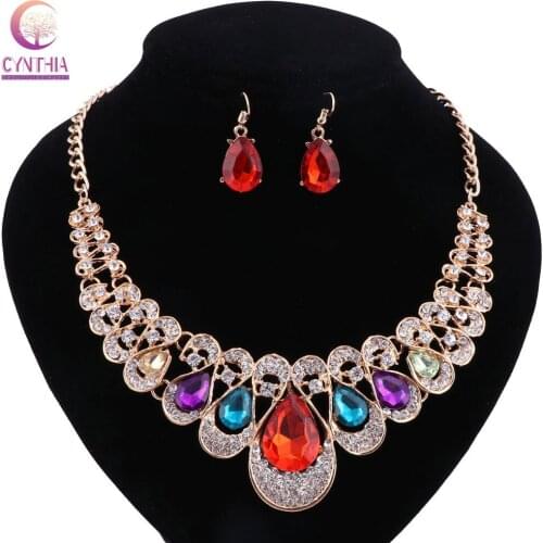 Women 2017 boho resin 8 colors hot sale jewelry sets for party wedding statement necklace with earrings Trendy fashion necklace