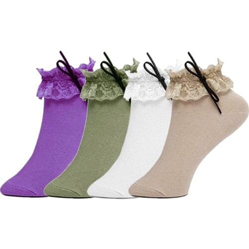 Women Vintage Lace Ruffle Socks Fashion Cute Princess Frilly Cotton Girls Party Dress Ankle Sock for Ballet Dancing Performance