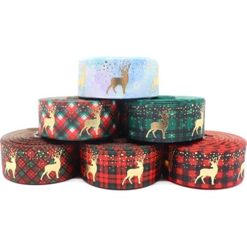 10 Yards 1'' 25MM Christmas Deer Printed Grosgrain Ribbons For Hair Bows DIY Handmade Materials Y2020102801