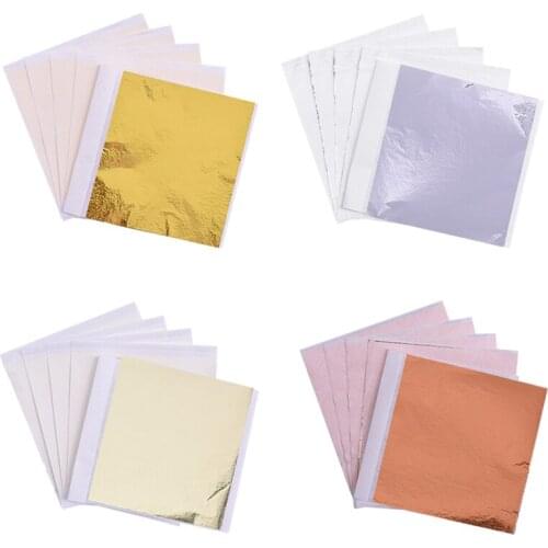 100pcs Art Craft Paper Imitation Gold Silver Foil Paper Leaf Sheet Gilding DIY Birthday Party Wedding Cake Dessert Decorations
