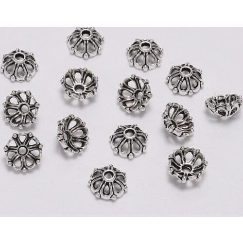 100pcs/Lot 8mm 7 Petals Hollow Bead End Caps Loose Sparer Apart End Spaced Bead Caps For Jewelry Making Needlework Accessories
