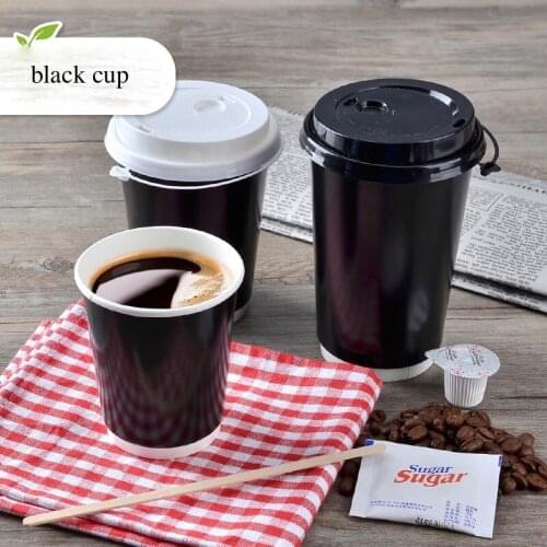 100x Disposable Coffee Cups Double-decked Double Wall Layer Kraft Paper 12oz 350ml - 400ml FDA SGS Custom Made Black