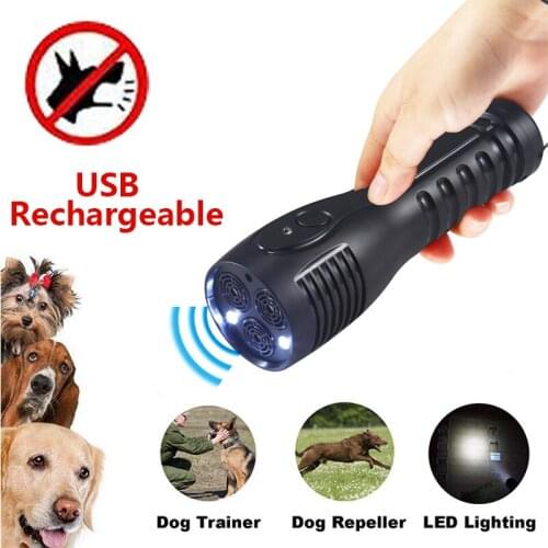 3 in 1 Ultrasonic Dog Repeller Handheld Anti Barking Device Rechargeable Dog Repellent LED Stop-Barking Trainer Pet Supplies