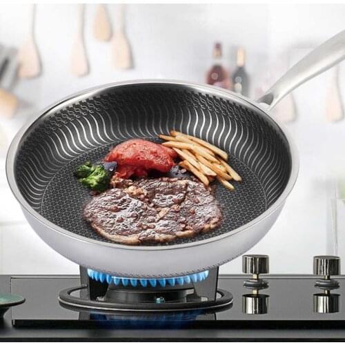 304 Stainless Steel Frying Pan Non-Stick Pot 26CM Fried Steak Pot Saucepan Double-Sided Honeycomb Kitchenware