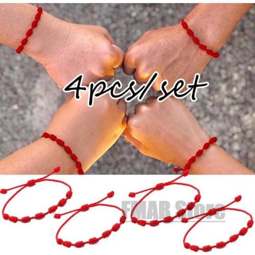 4pcs/set Handmade 7 Knots Red String Bracelet For Protection Lucky Amulet And Friendship Braid Rope Wristband Jewelry Wholesale