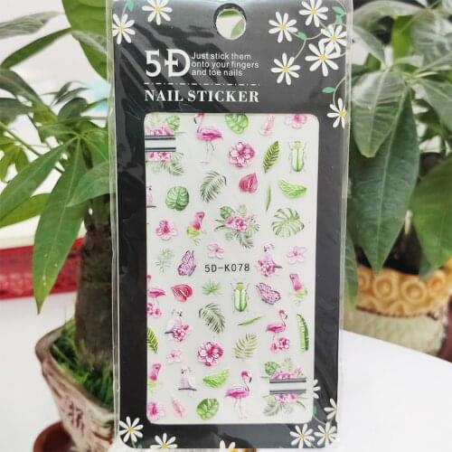 5D Stickers for Nails Summer Flamingo Flowers Leaf Nail Art Decorations Stereoscopic Sticker Accessories Anaglyph Effect Design