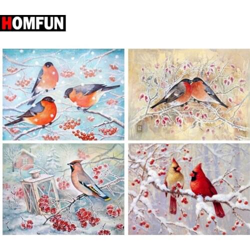 HOMFUN Full diamond Painting "Animal bird snow scene" Resin Drill Embroidery 5D Diy Diamond Painting Handmade Cross Stitch gift