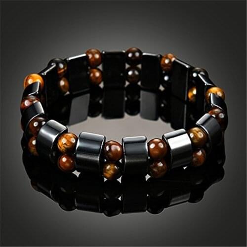 Retro Double Hematite Tiger Eye Bracelet Mens Tiger Eye and Womens Hematite Charm Bracelet Energy Stone Bracelet Jewelry